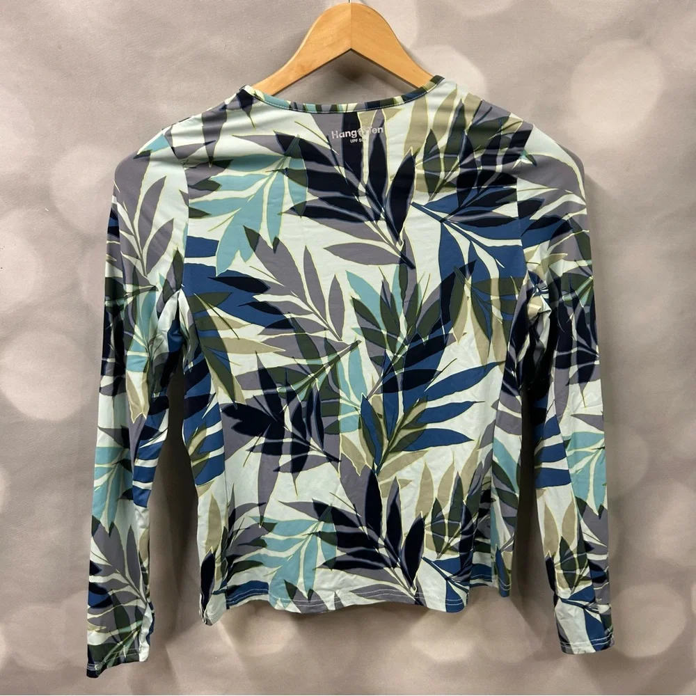 Hang Ten‎ UV Protection UPF 50+ blue green palm fronds long sleeve shirt Small - Picture 2 of 6